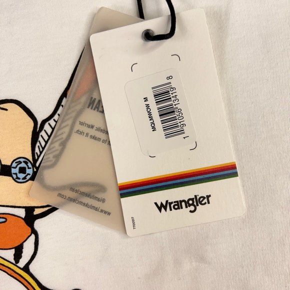 Luke Mclean Mens Wrangler Graphic T-Shirt White Blue Crew Neck 100% Cotton M New - Picture 8 of 12